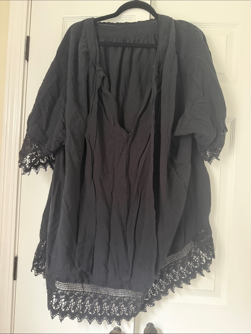 Free People Black Crochet-Trim Swim Coverup